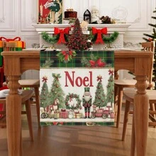 1pc Snowflakes, Gingerbread Man, Christmas Tree And Other Christmas Element Patterns Table Flag, Made Of 72 Inch Knitted Polyester Fiber, Used For Holiday Gathering Tables, Home Kitchen Decoration Gatherings, And Gifts