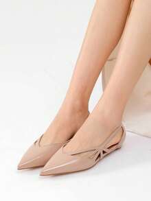 Reitoye New Arrival Y2K Comfortable Nude Sandals For Women Summer Pointed Toe Patent PU Ballerina Flats Shoes,  Hollow-Out Flat Heels Summer Shoes,  Mother's Day Gifts, Soft Leather, Soft Soles - 裸色-鏤空 - 查看 3