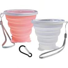 Collapsible Cup-Silicone Small Foldable-Expandable Folding Drinking-Reusable Portable Mugs Cups With Lids Travel, Camping, Hiking, Holiday, Outdoor Sports, Indoors - 白色 - 查看 1