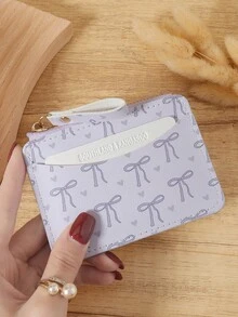 粉色蝴蝶结爱心图案拉链小钱包零钱包小钱包双折超薄女士钱包迷你薄、轻便、多层便携、身份证、信用卡简约、时尚、现代、商务、周年纪念、生日礼物、礼物、女孩、女士、女性、学校宿舍和返校用书包 - 紫色 - 查看 7