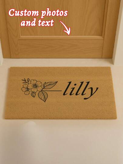 1PC Custom Personalized Door Mat - Can Add Names And Floral Patterns, Suitable For Entrances, Doorways, Or Balconies. Anti Slip And Durable Welcome Pad, Suitable For Housewarming, Newlyweds, And Birthday Gifts. High End Handwritten English Font Design, Exclusive Customization For Family And Friends, Enhancing Home Taste.