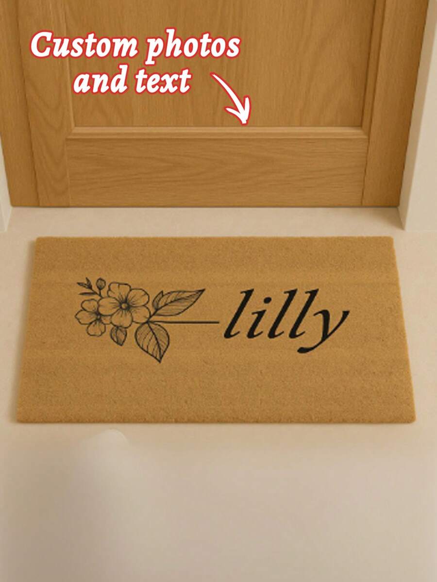 1PC Custom Personalized Door Mat - Can Add Names And Floral Patterns, Suitable For Entrances, Doorways, Or Balconies. Anti Slip And Durable Welcome Pad, Suitable For Housewarming, Newlyweds, And Birthday Gifts. High End Handwritten English Font Design, Exclusive Customization For Family And Friends, Enhancing Home Taste.
