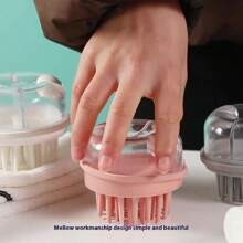 1pc New Double-Press Liquid Dispense Hair Washing Brush, Home Scalp Massage Brush With Long Teeth, Transparent Visible Cleaning Comb, Random Color