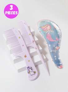 3pcs/2pcs Cartoon Hair Comb Set - Wet And Dry Combing And Styling Brush For All Hair Types, Durable ABS Plastic Handle, Perfect Gift Choice(Purple Unicorn Comb Pattern Random)
