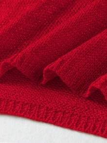 纯色性感叠穿V领无袖露背针织沙滩迷你裙2025女式夏季泳衣罩衫派对装 - 紅色 - 查看 4