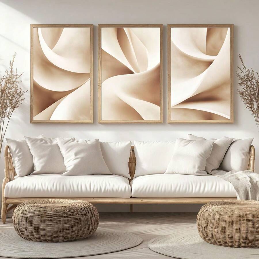 1/3pcs Wall Art Posters/ Modern Style,Warm Beige Abstract Print Set Of 3 White Brush Strokes Wall Art Neutral Soft Tones Minimalist Bedroom Living Room Wall Art Decor Printable Unframed/Framed - Multicolor - View 1