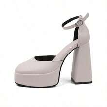 Super High Heels Shoes Women's New Style Baotou Mary Jane Thick Heel Sandals Wedding Shoes - 白色 - 查看 4