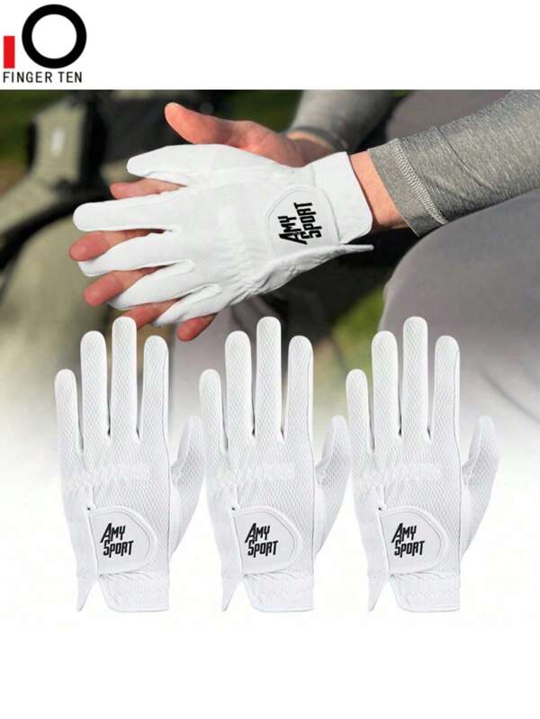 FINGER TEN 2 Pack Golfhandschuhe Herren für linke und rechte Hand, regenfeste Griffleistung, witterungsbeständig, keine Schweißbildung, weich und bequem, 3 Stücke Set