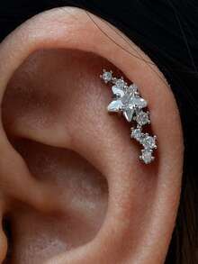 1PC Elegant Crystal CZ Stars Stud Earrings 20G Stainless Steel Helix Tragus Cartilage Flat Lobe Piercing For Women Girls Ear Stuff Wedding Party Daily Jewelry - A Round  Round Earring - View 1