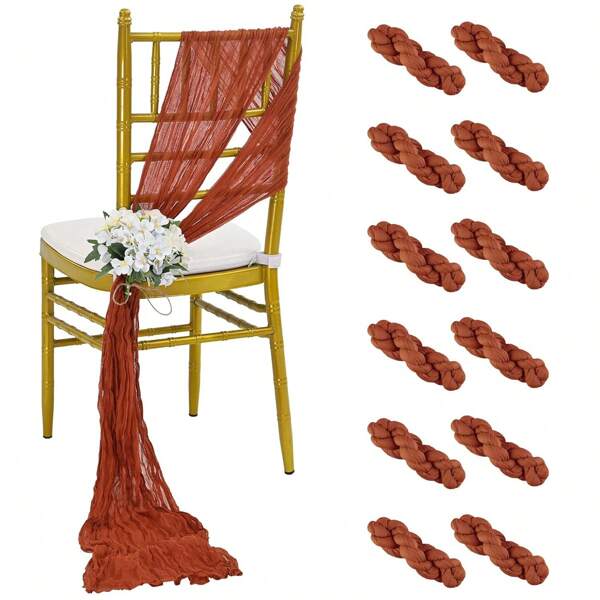 12 stuks 3 meter lange tafellopers van kaasdoek in Boheemse gaas - 90x305 cm, rustiek, lang en romantisch, voor bruiloften, bruidsdouches, verjaardagsfeesten, stoeldecoraties en gangpaddecoraties (terracotta)