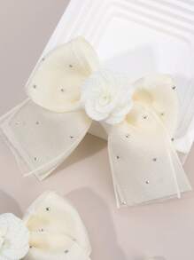 2 piezas Hebillas de pelo con lazo beige y flores con rhinestones para niñas, accesorios de pelo elegantes para la vida diaria