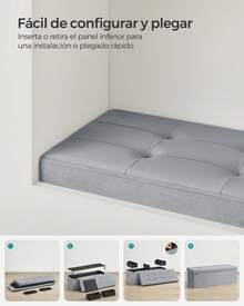 Puff Almacenaje, Baúl de Almacenaje Plegable, 38 x 110 x 38 cm, Taburete Reposapiés, Banco de Cubo, Soporta hasta 300 kg, para Sala de Estar, Dormitorio, Entrada, Gris Paloma - Gris Claro - Ver 5