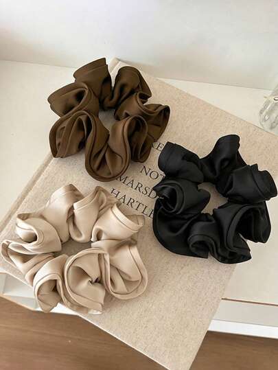 1pc/2pcs/3pcs/4pcs Silky Satin Black/Brown/Khaki Hair Scrunchies, Fashionable Versatile High-End Elegant Simple Minimalist Solid Color Hair Ties, Suitable For Daily Casual, Commute, Vacation, Ponytail, Bun, Face Washing, Makeup, Outfit Matching