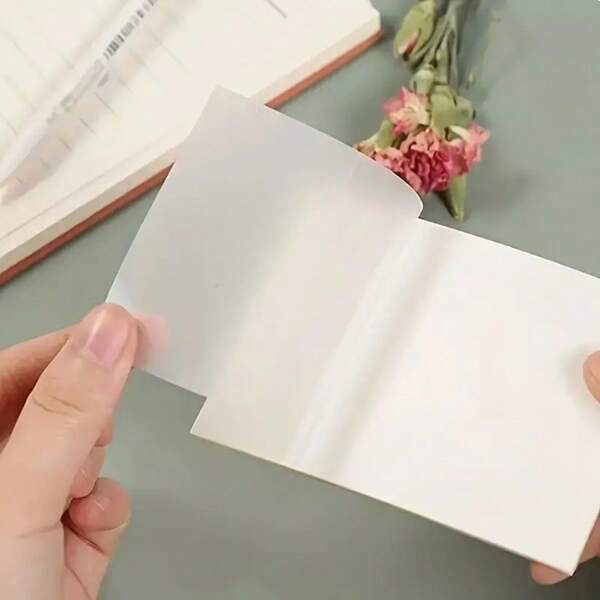 50pcs/100pcs Transparent Waterproof Sticky Notes, Square Self-Adhesive Memo Pad, Suitable For Diary And Book Annotation, Great For School And Office Organization, School Supplies,Back To School