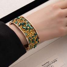 1pc Stainless Steel 18K Colored Crystal Bangle Bracelet For Women, Fashionable European & American Style Suitable For Party, Date, Office Wear