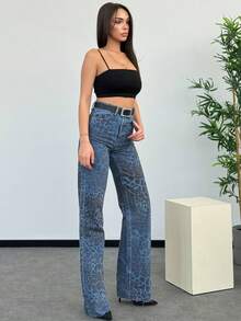 SQUALO Women's High-Waisted Leopard Print Vintage Washed Jeans - View 3