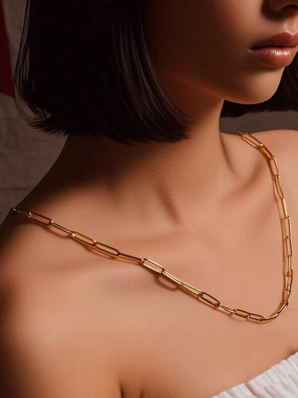 1pc Boho Style Stainless Steel Paperclip Link Chain Choker Necklace Women Charm Jewelry Valentines Gift