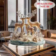 2D, Elegant 2D Acrylic Deer Decor, Blue And Gold Base, Suitable For Home, Bedroom, Dining Room Decoration, Tabletop Display, Animal Theme, Multipurpose Use, Battery Free