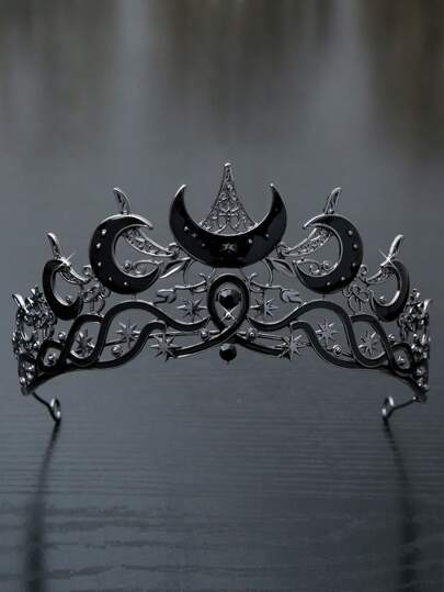 1 Stück Barock Krone für Frauen - Gotische Vampir Königin Kopfschmuck, geeignet für Hochzeiten, Maskenball - Nicht-elektrisches Formelles Haarzubehör, Gotischer Stil Dekoration, aufwendiges Hohldesign (etwas Klebstoffüberlauf ist aufgrund der manuellen Strass-Applikation normal)