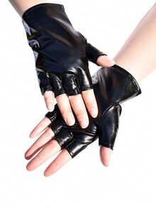 1 Pair Leather Fingerless Casual Sports Style Gloves, Fashion Street Dance For Men