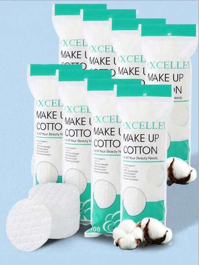 100片/150片/200片/300片面部化妆棉一次性圆形卸妆棉双面使用三层加厚棉面部清洁工具用于皮肤清洁卸妆适合所有肤质男女通用适用于卸妆眼部卸妆睫毛膏卸除指甲油卸除日常护肤一次性清洁棉片，适用于居家、旅行、宿舍、度假