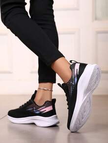 Women's Sporty Outdoor Running Shoes, Black, Fashion Versatile Casual Flat Breathable Running Sneakers For Spring, Autumn, All Seasons - Black - View 4