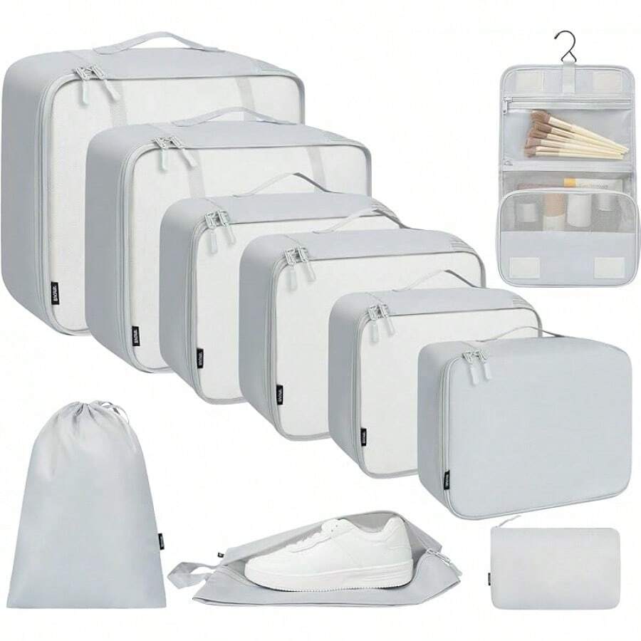 6/8/10 Set Packing Cubes For Travel Luggage Organizer - 10-lightGrey - View 1