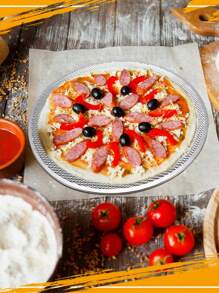 1 pièce Grille à pizza, Plaque à pizza en aluminium, Plat à pizza rond pour pizza, Ustensile de cuisine en maille anti-adhésive pour four, barbecue. Idéal pour les pizzas maison, les anniversaires et les fêtes, les indispensables de la cuisine des fêtes. Article de cuisine durable.
