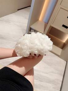 1个精致花朵设计手拿包，仿珍珠手提包，白色浪漫婚礼钱包，新娘包，正式晚宴包，带链条，仿珍珠包 - 白色 - 查看 4