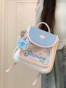 学生用バックパック、ニッチデザインカラーブロック カジュアルナップサック女性用、トラベルバッグ、ミニバックパック大学、高校生に適しています - マルチカラー - チェックする 2