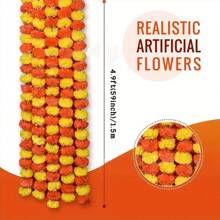 5Pcs150cm/59inch Artificial Marigold Garland, Orange And Yellow Marigold Artificial Flowers, For Decoration Traditional Festivals, Diwali, All Souls' Day, Halloween Background Decoration Garland, Home Party Decoration, Birthday Wedding Decoration Arrangement Supplies, Holiday Decoration, Valentine's Day, Gift