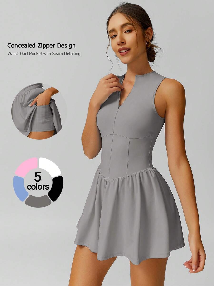 NcmRyu 1 Set Women's Fashionable Seamless Elastic Golf Sport Jumpsuit With Built-In Pockets - Light Grey - View 1