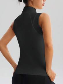 Parte superior de malla sin mangas de mujer con cuello alto y media cremallera, camisa deportiva transpirable para fitness, yoga y tenis