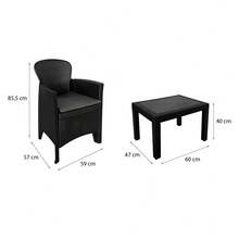 Conjunto de Jardín con 2 Sillones + Mesa de Polipropileno Resistente Rayos UV, Decorativo y Ligero. Set Asiento con Cojín para Exterior en Terraza, Patio o Balcón de Fácil Instalación - Negro - Ver 3