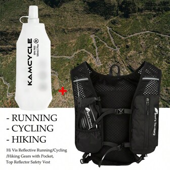 2 pezzi Gilet da corsa con porta-telefono, Gilet da corsa con borraccia da 500ml, Gilet riflettente per uomo e donna, Gilet leggero da running per idratazione con tasca per telefono, Zaino idratante da running e ciclismo durevole (con bottiglia da 500ml)