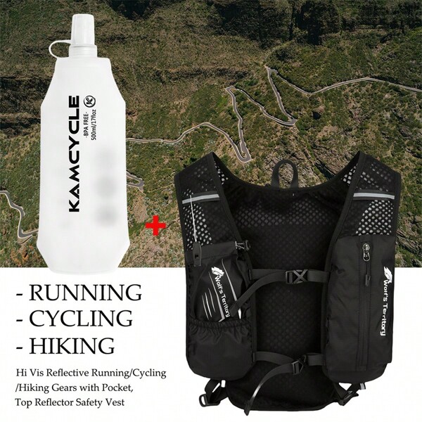 2PCS Running Vest Backpack Phone Holder , Running Vest With 500ML Soft Flask, Reflective Vest For Men And Women,Lightweight Running Hydration Vest Phone Pouch, Durable Running Cycling Camel Hydration Backpack(With 500ml Bottle)