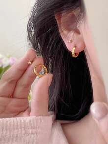 4 件套精致迷你金碎冰耳环，时尚优雅奢华感百搭女士耳环 - 金色 - 查看 3