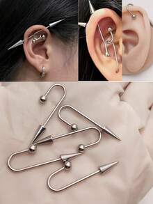 2PCS/Set Segmented Industrial Piercing Floating Industrial Barbell Non Allergic Ear Piercing Spike Industrial Scaffold Heteromorphic Earrings Punk Jewelry Body Piercing
