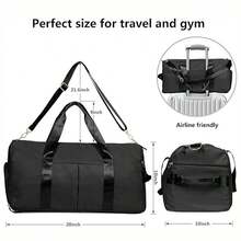 30升防水圆形旅行手提包，带干湿分离口袋、鞋仓，适合短途旅行、商务旅行、运动、健身、游泳、海滩、露营、随身行李、周末度假、学校用品等。 - 黑色 - 查看 7