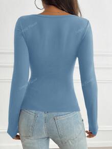 Simple Flavor Women's T-Shirt Y2K Fall Clothes Casual Daily Sexy Solid Color Lace Contrasting Color Slim Long Sleeve V-Neck Top
