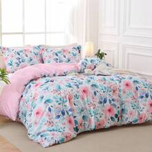 Duvet Cover King Size, Reversible Floral Lavender Duvet Cover Set With Zipper Closure, 3 Pieces Botanical Patterns Soft Microfiber Bedding Set (90"X104", 2 Pillow Cases 20"*36") - 05 - 粉藍樹枝(無被子) - 查看 3