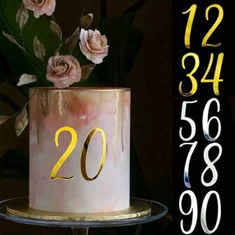 10 件/套金银 0-9 数字蛋糕装饰，适用于婚礼和生日派对蛋糕装饰、生日派对蛋糕装饰用品、蛋糕、纸杯蛋糕、烘焙用品、拍照道具、甜点桌、生日装饰、节庆活动