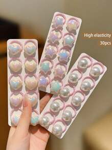 30pcs Faux Pearl Heart & Star Shaped Hair Ties For Girls Student, Suitable For Daily Use
