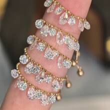 Light Luxury Fairy-Inspired Asymmetrical Waterdrop Tassel Sparkling Synthetic Zirconia Pendant Adjustable Ring - Stylish Youthful Accessory, Luxurious Designer Jewelry - Ring - View 11