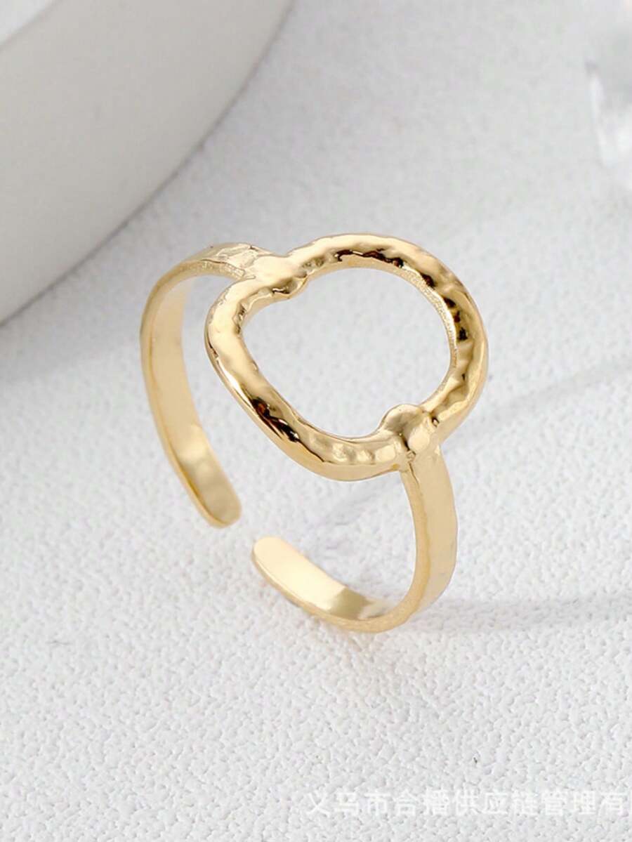 1pc Adjustable Textured O-Ring Stainless Steel Gold Color Ring For ...