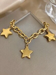 1 件夏季五角星形吊坠可调节手链，适合女士女孩，18K 镀金不锈钢粗链，妈妈礼物，教师礼物，波西米亚风夏季海滩旅行派对必备品，狂欢/舞会/派对/日常配饰，金黄色珠宝，返校礼物，生日礼物 - 彩色 - 查看 7