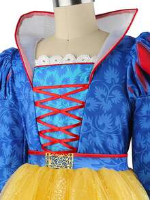 Toddler Girls Long Sleeves Princess Costumes Dress Up For Kids Halloween Carnival Cosplay Birthday Party Outfit Play Wear Dress+Headwear - Yellow - View 3