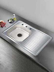 Tarja de fregadero de acero inoxidable, tina izquierda y panel derecho. Con tres orificios para grifería, diseño de gran tamaño ofrece amplio espacio para lavar platos y utensilios. Fácil de instalar para disfrutar sus ventajas rápidamente. - Unitalla - Ver 2