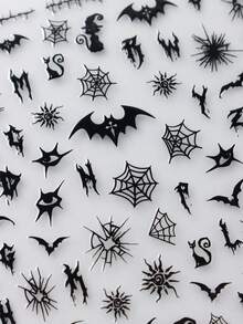 FULL BEAUTY 2 件黑猫蝙蝠蜘蛛网太阳眼万圣节指甲贴纸哥特式设计指甲贴花节日 DIY 指甲用品饰品装饰