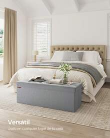 Puff Almacenaje, Baúl de Almacenaje Plegable, 38 x 110 x 38 cm, Taburete Reposapiés, Banco de Cubo, Soporta hasta 300 kg, para Sala de Estar, Dormitorio, Entrada, Gris Paloma - Gris Claro - Ver 1